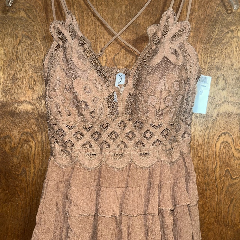 Zenana Outfitters Lace Detail Tank Top - Brown
